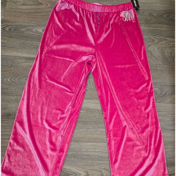 Steve Madden SM Rhinestone Logo Velour Lounge Pants - Picture 3 of 5